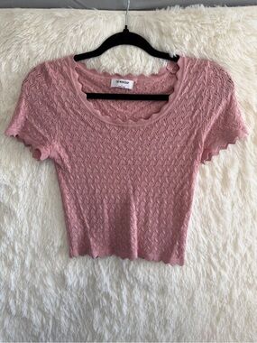 The Workshop Womens Coquette Eyelet Crop Top Size L Pink Cottagecore Soft Girl